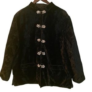 Vintage black velvet Asian jacket with frog ties